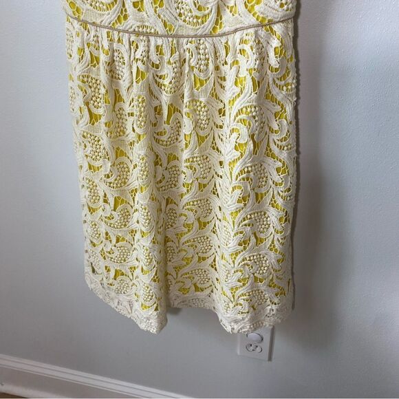 Anthropologie Greylin Valencia Lace Fit and Flare Yellow and White Cotton Dress - Picture 2 of 12